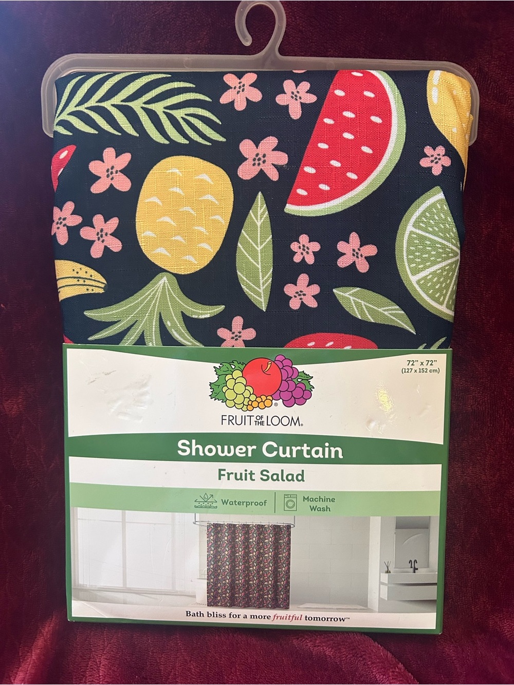 Navy Shower Curtain by Fruit Of The Loom “Fruit Salad” Multi Bright Colors